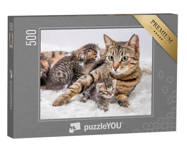 Puzzel 500 stukjes „Moeder kat en kitten, kitten“