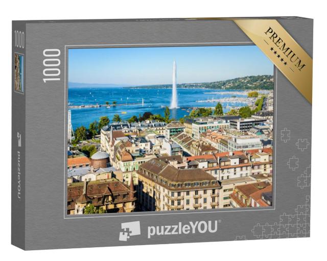 Puzzel 1000 stukjes „Uitzicht over Genève en het Meer van Genève, Zwitserland“