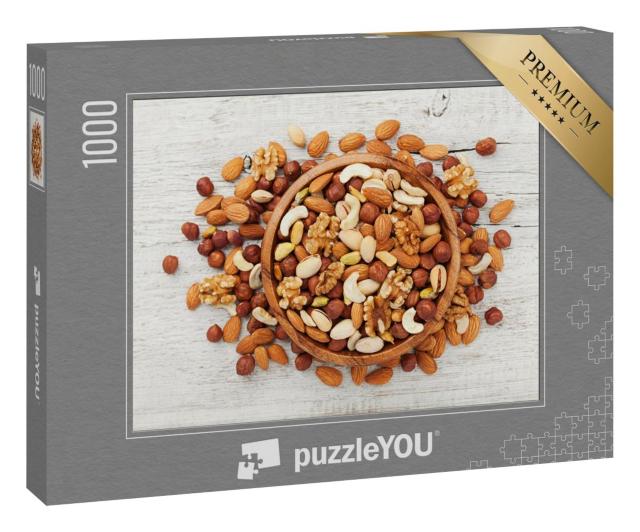 Puzzle 1000 Teile „Gesunder Snack: Holzschale mit gemischten Nüssen“