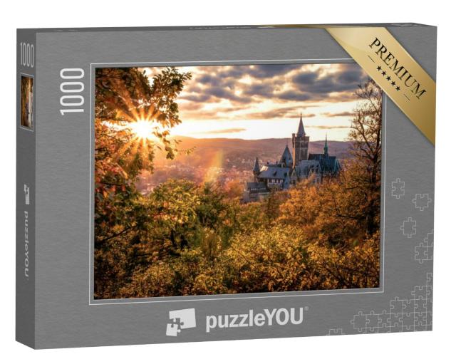 Puzzel 1000 stukjes „Kasteel Wernigerode bij zonsondergang in de herfst“