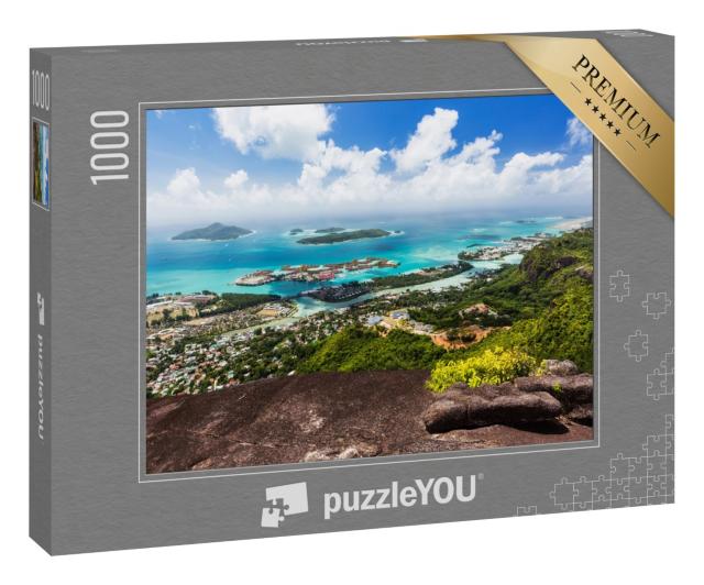 Puzzle 1000 Teile „Blick vom Mount Copolia mit Granitfelsen auf die Hauptstadt Victoria, Seychellen“