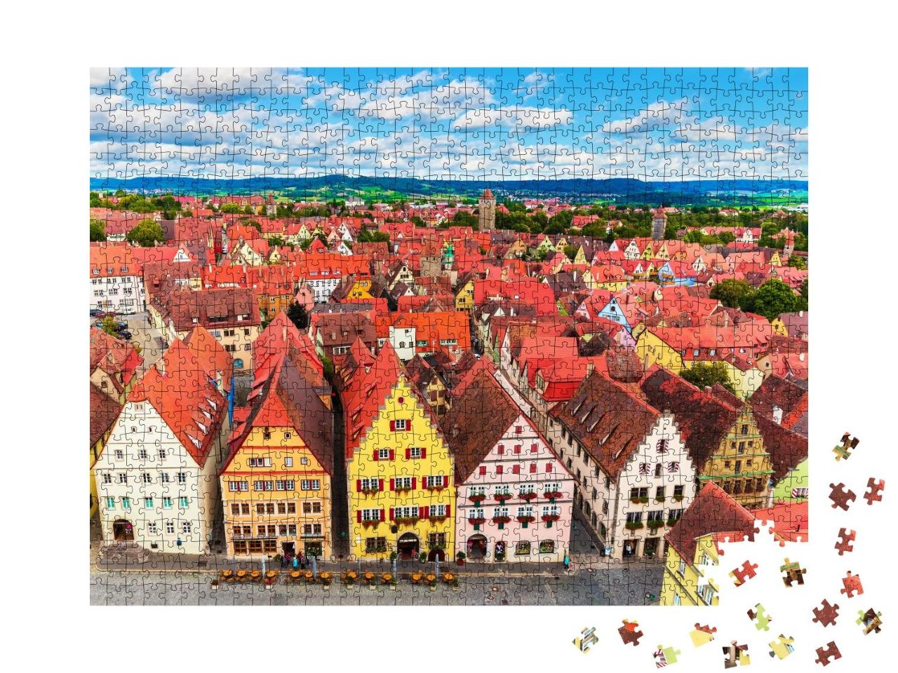 Puzzle 1000 Teile „Sommer-Luftbildpanorama der Altstadtarchitektur von Rothenburg ob der Tauber“