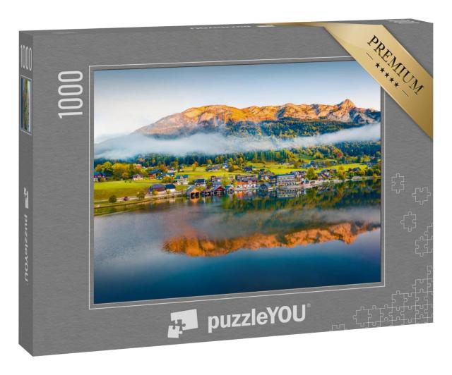 Puzzle 1000 Teile „Atemberaubende Morgenszene am Grundlsee, Österreich“