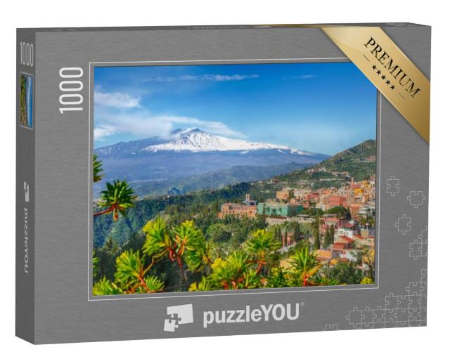 Puzzel 1000 stukjes „Vulkaan Etna en de stad Taormina, Sicilië, Italië“