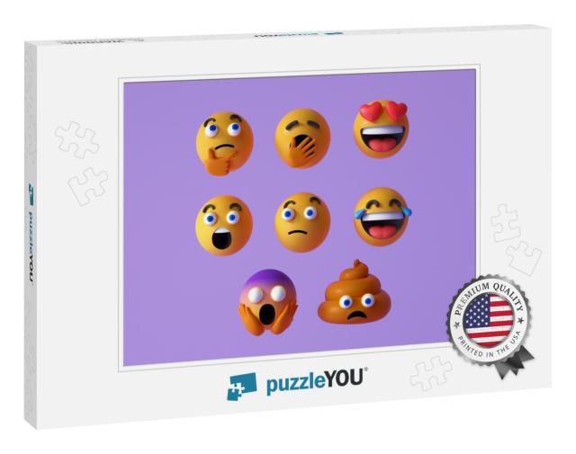 Set of Realistic Emoji or Emoticon Faces Icon. Floating E... Jigsaw Puzzle