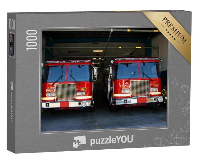 Puzzel 1000 stukjes „Brandweerwagens in een brandweerkazerne“