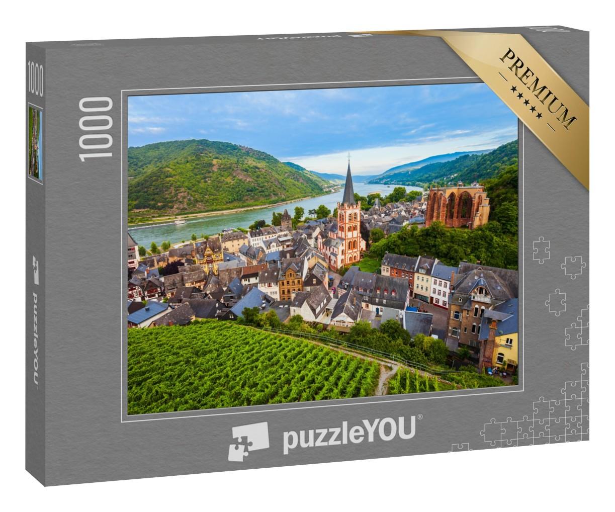 Puzzle 1000 Teile „Bacharach: ein Panoramablick aus der Luft, Rheinland-Pfalz, Deutschland“