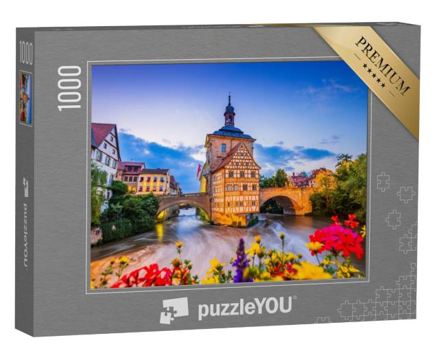 Puzzel 1000 stukjes „Bamberg, Duitsland: Oud stadhuis boven de rivier de Regnitz“