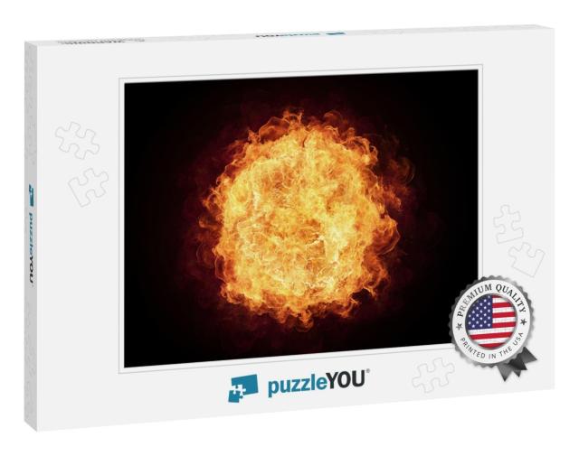 Fire Ball with Free Space for Text. Isolated on Black Bac... Jigsaw Puzzle