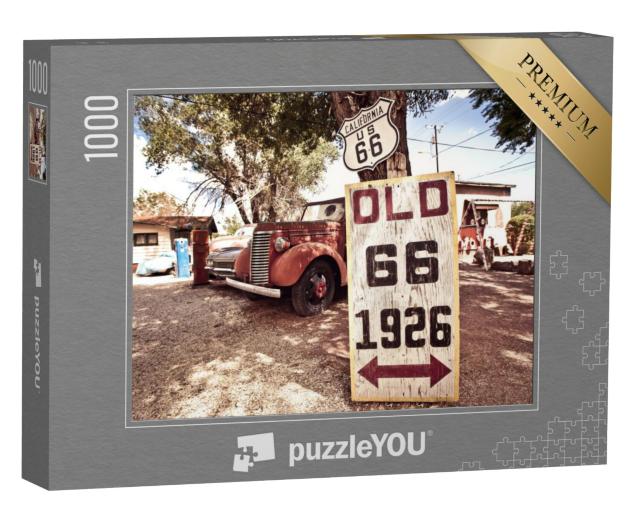 Puzzel 1000 stukjes „Roestige auto's en Route 66-borden“