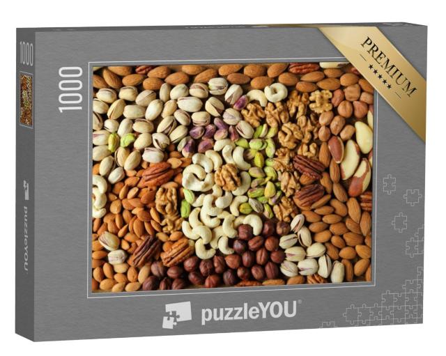 Puzzel 1000 stukjes „Achtergrond van verschillende soorten noten“