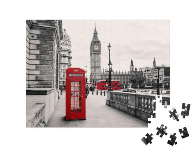 Puzzel 200 stukjes „Rode telefooncel: bezienswaardigheid in Londen, Engeland“