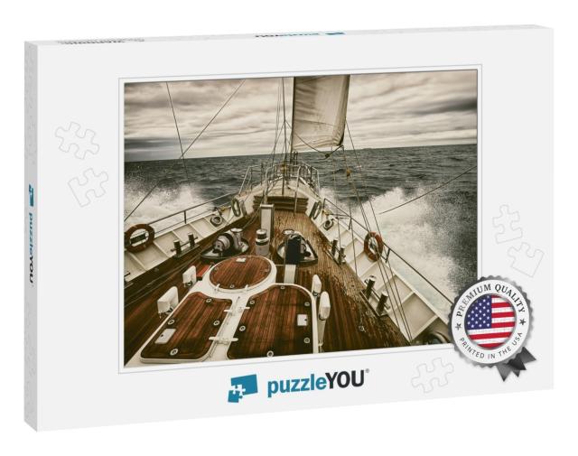 Sailing Yacht At Sunset During a Storm. Toned Image & Blu... Jigsaw Puzzle