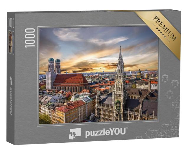 Puzzel 1000 stukjes „Zonsondergang boven München, Duitsland“