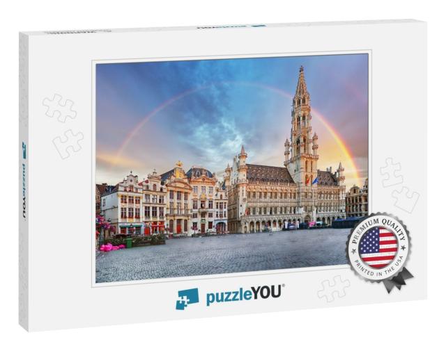 Brussels, Rainbow Over Grand Place, Belgium, Nobody... Jigsaw Puzzle
