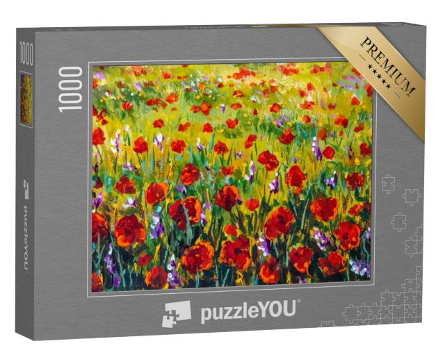 Puzzel 1000 stukjes „Olieverfschilderij: Rode klaprozen in de stijl van Claude Monet Impressionisme“