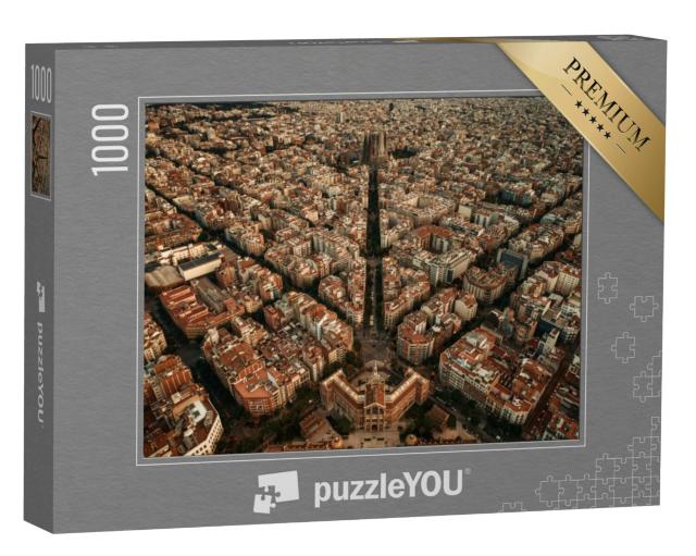 Puzzel 1000 stukjes „Luchtfoto van Barcelona: straten van de stad, Spanje“