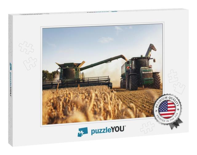 Combine Harvester & a Tractor Working on a Wheat Field... Jigsaw Puzzle