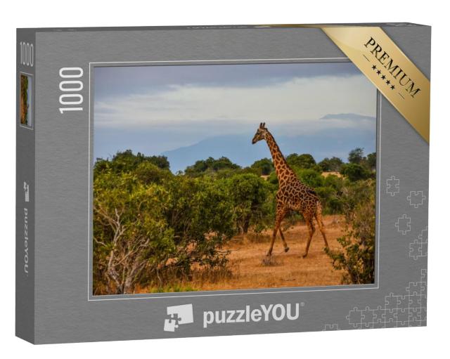 Puzzel 1000 stukjes „Giraffe midden op de Keniaanse savanne“