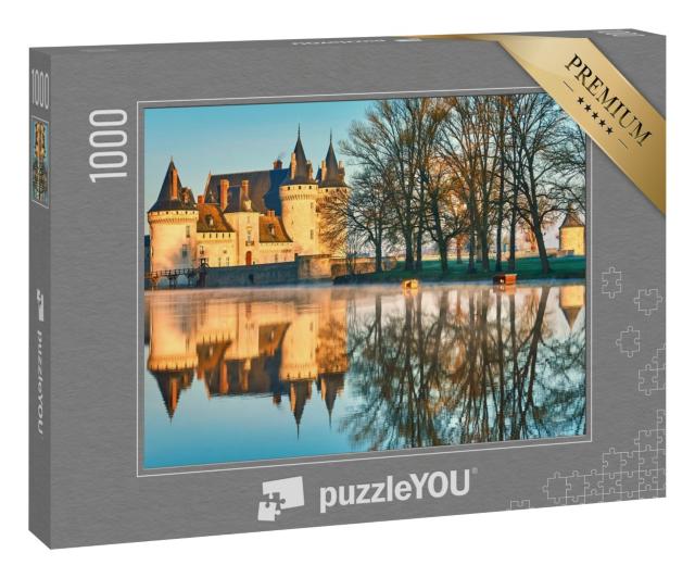 Puzzle 1000 Teile „Mittelalterliche Burg: Chateau de Sully-sur-Loire im Sonnenuntergang“