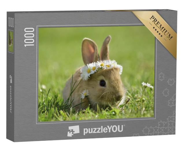 Puzzel 1000 stukjes „Schattig konijntje met madeliefjeskrans“