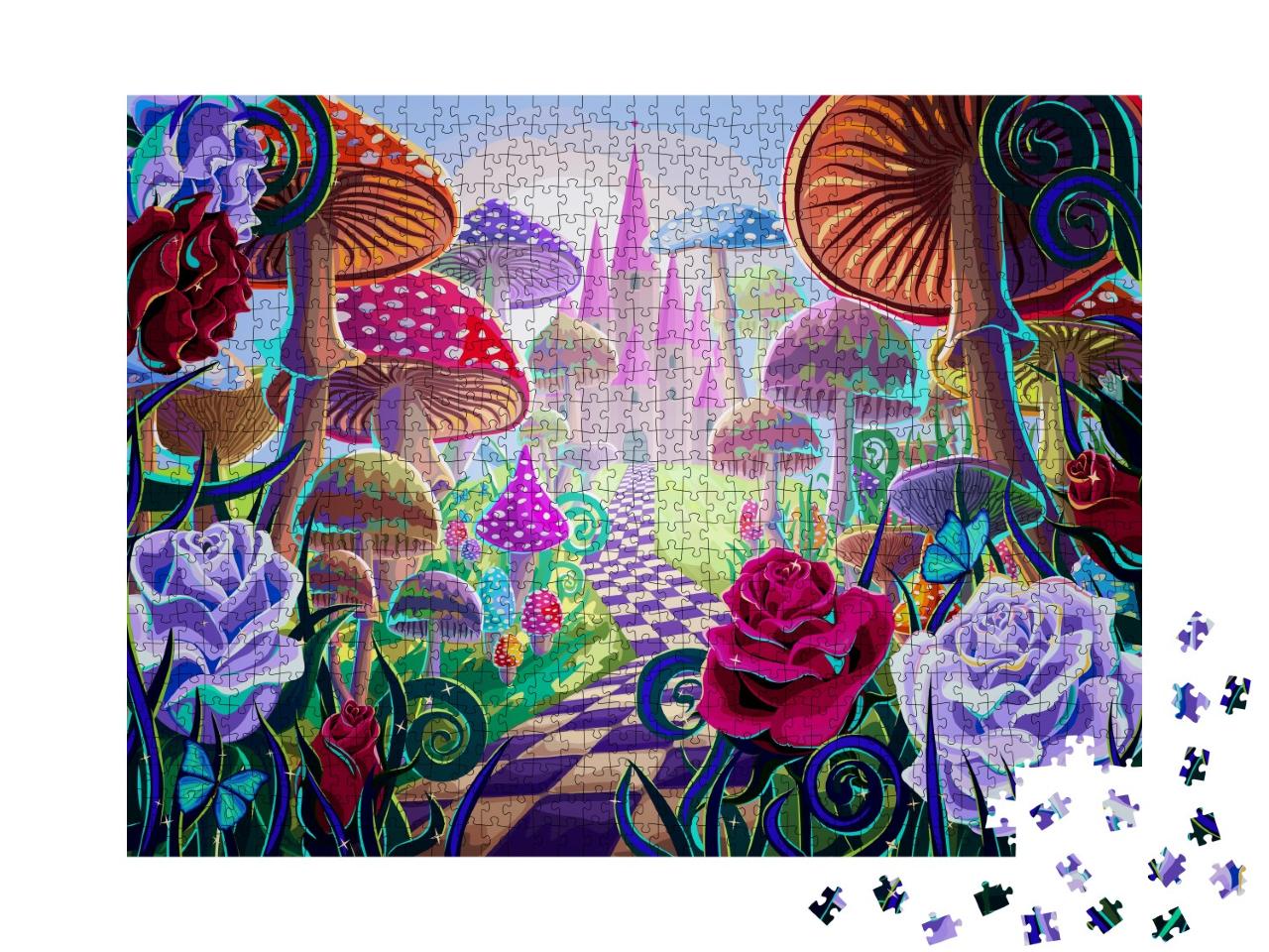 Puzzle 1000 Teile „Märchenhafte Illustration: Der Weg zum Schloss“