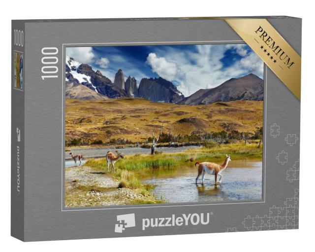 Puzzel 1000 stukjes „Guanaco's in het nationaal park Torres del Paine, Patagonië, Chili“