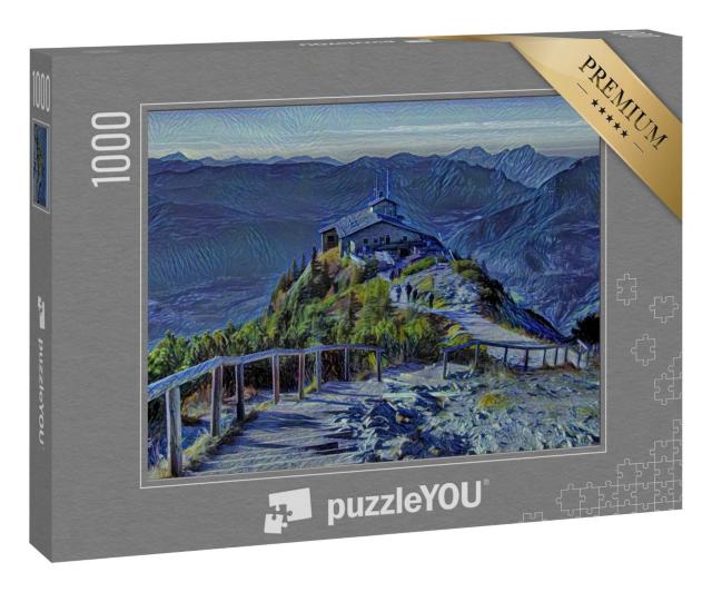 Puzzle 1000 Teile „im Kunst-Stil von van Gogh, Sternennacht - Kehlstein Adlerhorst, Berchtesgaden, Bayern“