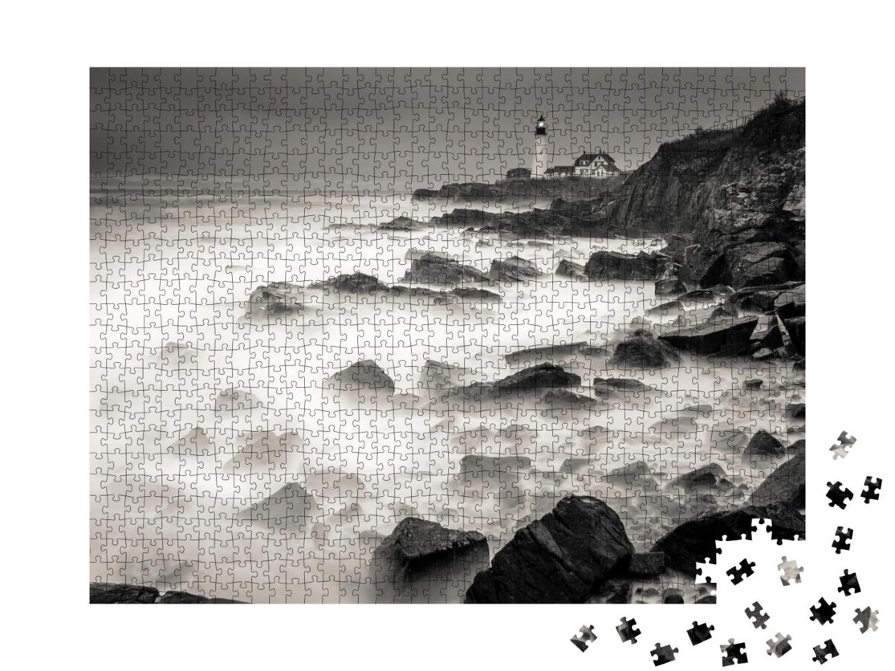 Puzzle 1000 Teile „Die felsige Küste von Maine, schwarz-weiß“