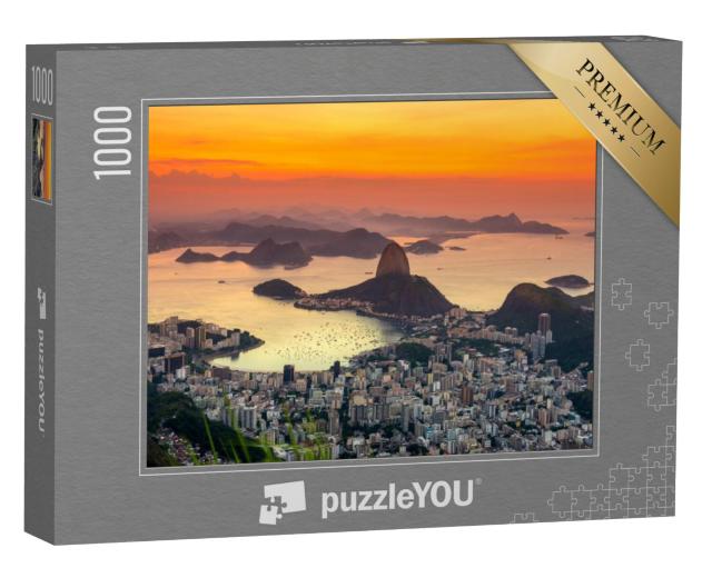 Puzzel 1000 stukjes „Zonsondergang op de Suikerbroodberg, Rio de Janeiro, Brazilië“