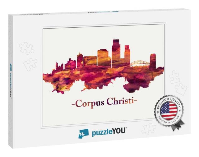 Red Skyline of Corpus Christi, a Texas City on the Gulf o... Jigsaw Puzzle