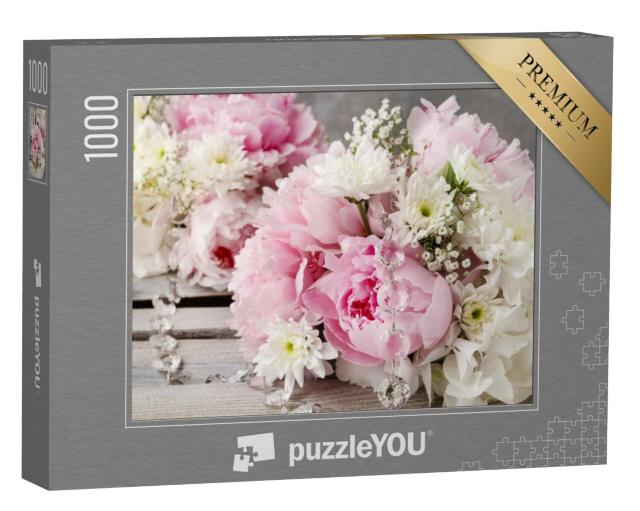 Puzzel 1000 stukjes „Bloemstuk met roze pioenen“