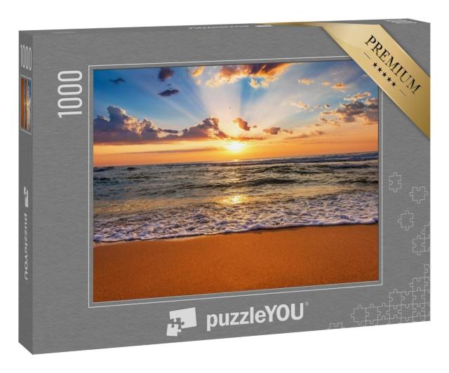 Puzzle 1000 Teile „Farbenfroher Sonnenuntergang über dem Ufer des Meeres“