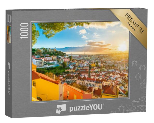 Puzzel 1000 stukjes „Panoramisch uitzicht op Lissabon bij zonsondergang“