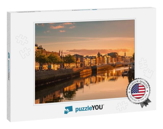 Beautiful Golden Hour View Over Dublin City Center in Dub... Jigsaw Puzzle