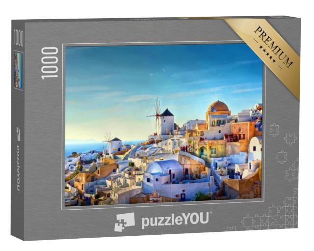 Puzzel 1000 stukjes „Uitzicht over het dorp Oia op het eiland Santorini, Griekenland“