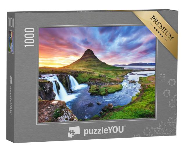 Puzzel 1000 stukjes „Zonsondergang op de berg Kirkjufell, IJsland“