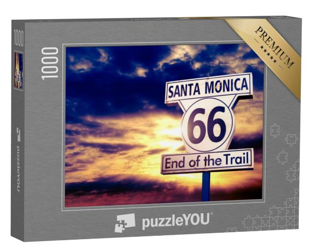 Puzzel 1000 stukjes „Route 66: verkeersbord bij zonsondergang“