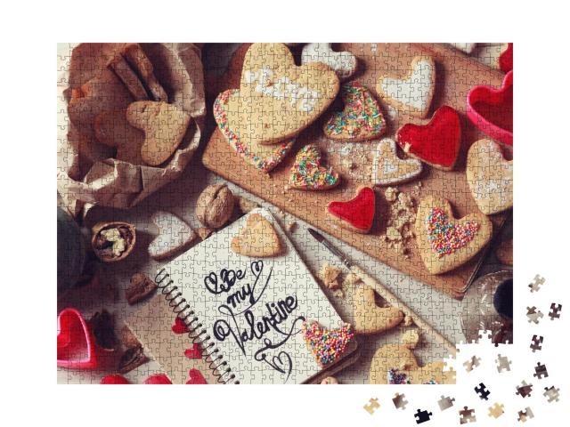 Puzzle 1000 Teile „Backen von selbstgemachten Keksen zum Valentinstag“