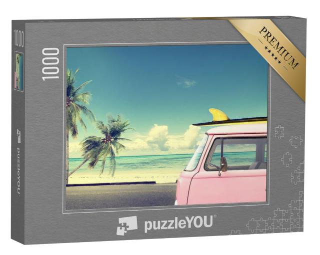 Puzzel 1000 stukjes „Roze surfer vintage bus“