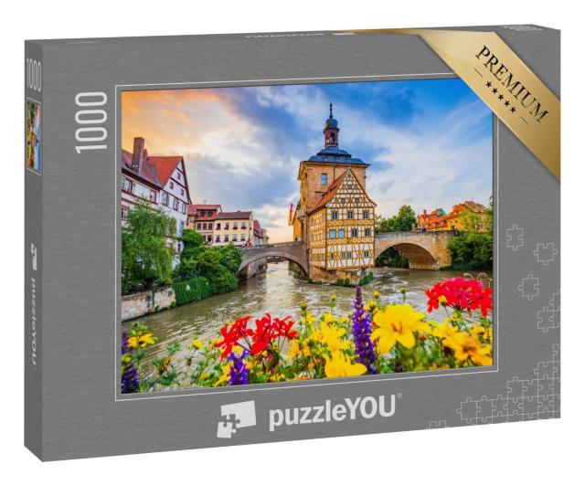 Puzzle 1000 Teile „Altes Rathaus von Bamberg mit zwei Brücken über die Regnitz, Bayern“
