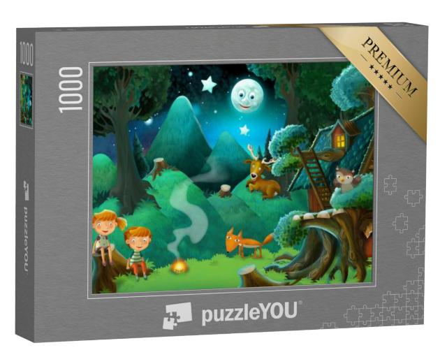 Puzzel 1000 stukjes „Kinderen en dieren in het bos“