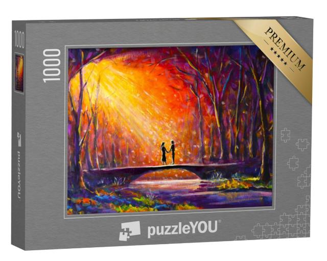 Puzzel 1000 stukjes „Origineel olieverfschilderij: Geliefden op een brug“