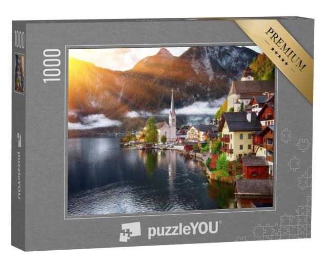 Puzzel 1000 stukjes „Bergdorp Hallstatt met meer van Hallstatt, Alpen, Oostenrijk“