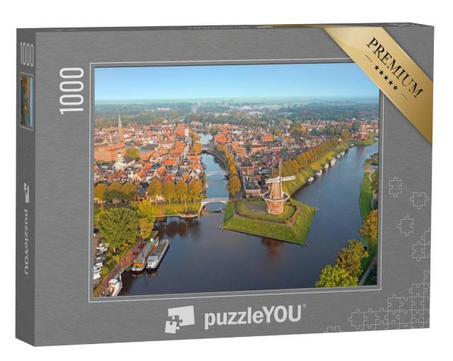 Puzzel 1000 stukjes „Luchtfoto van de historische stad Dokkum in Friesland, Nederland“