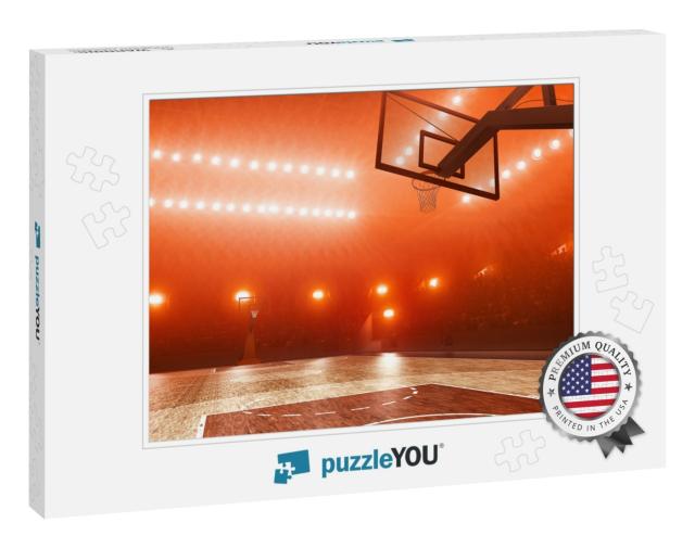 Basketball Court with Hoop. Red Floodlit Background... Jigsaw Puzzle
