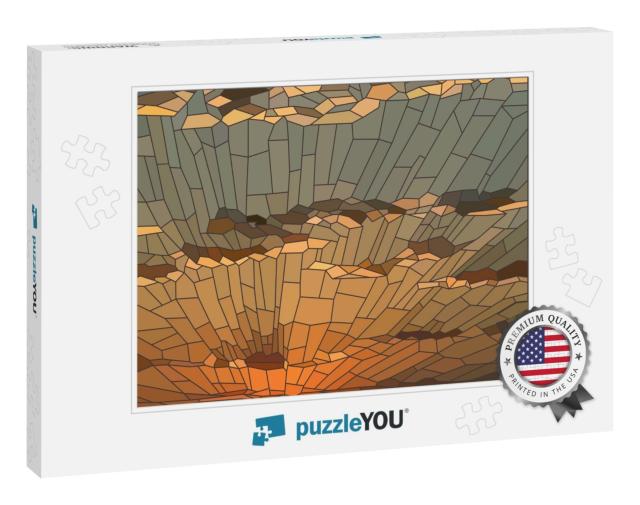 Vector Illustration of Sunset with Clouds in Stained Glas... Jigsaw Puzzle