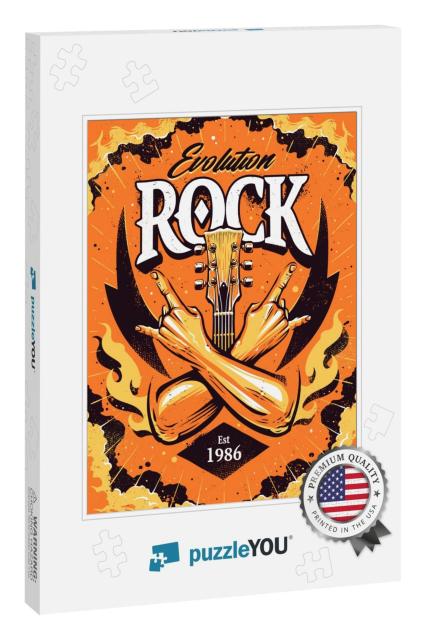 Rock Poster Design Template with Crossed Hands Sign Rock... Jigsaw Puzzle