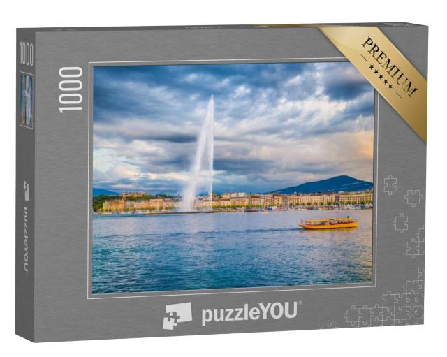 Puzzel 1000 stukjes „Fontein van de Jet d'Eau in het havengebied van Genève, Zwitserland“