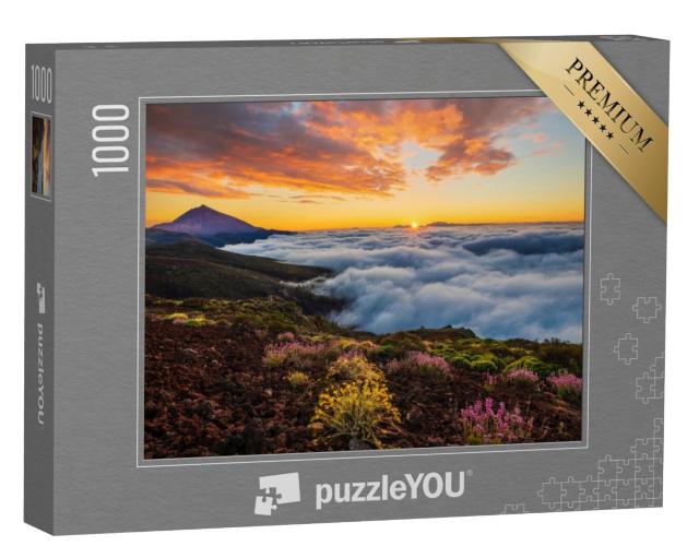 Puzzel 1000 stukjes „Zonsondergang boven de wolken in het nationale park van de vulkaan Teide, Tenerife“